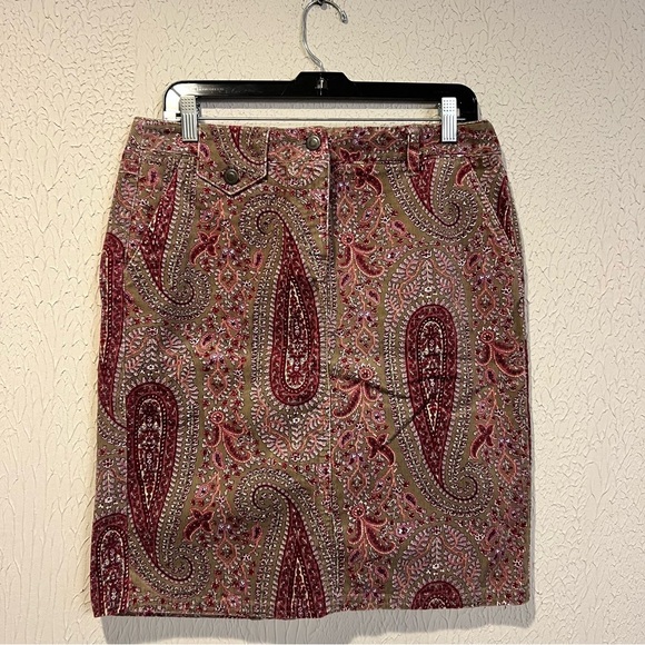 Loft Corduroy Paisley Print Skirt in Burgundy and Brown New size 8 - Picture 1 of 13